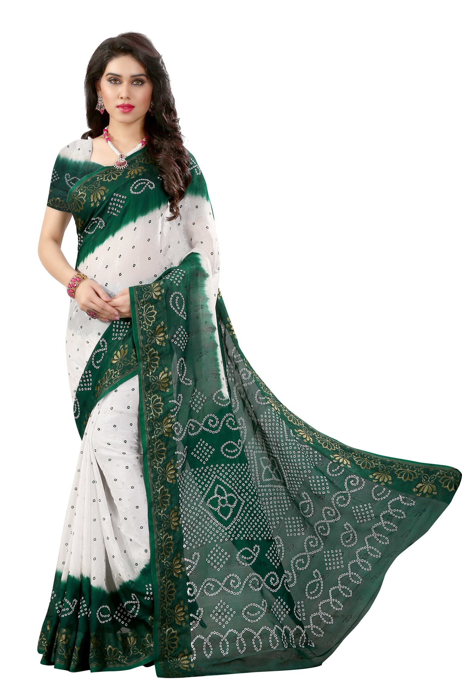 Bandhni Cotton Silk Stylish Saree - Lace Border, Customized Up To 40", Maroon & White | Traditional Design, All Season Wear, Handcrafted Elegance