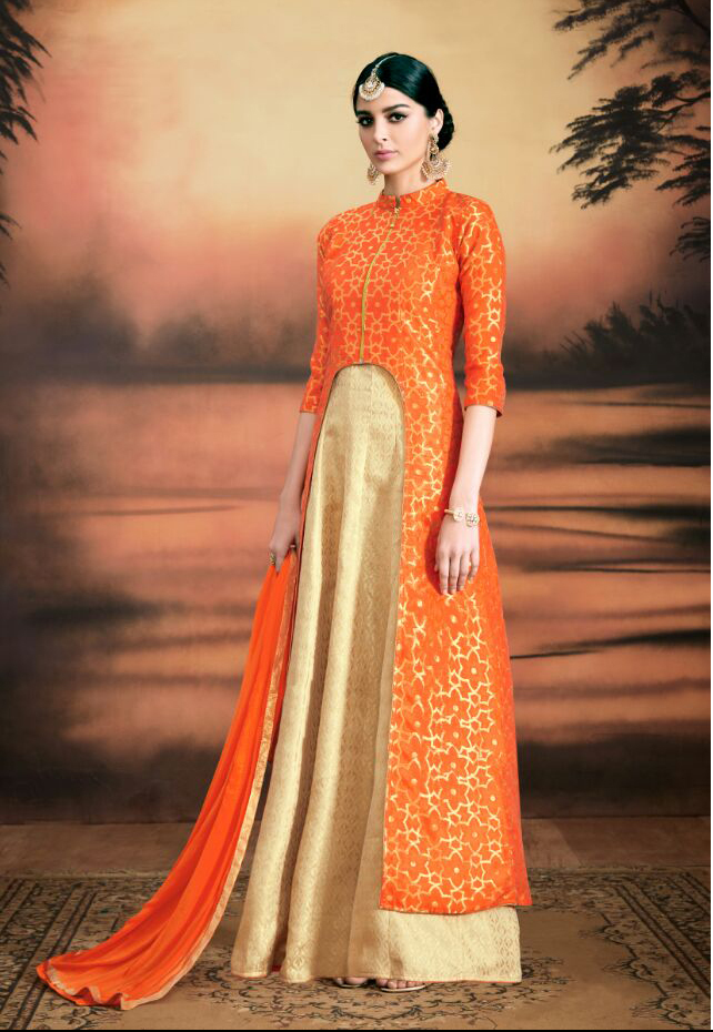 Orange Designer Georgette Saree With Heavy Blouse - Jacquard Silk, 6.3 Meter Length, Embroidered Pattern | Unique Handcrafted Ethnic Wear