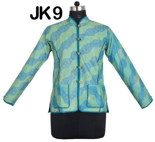 Silk Jacket - Soft Blue Silk Fabric, Various Sizes | Elegant Long Sleeve Design with Mandarin Collar and Two Pockets