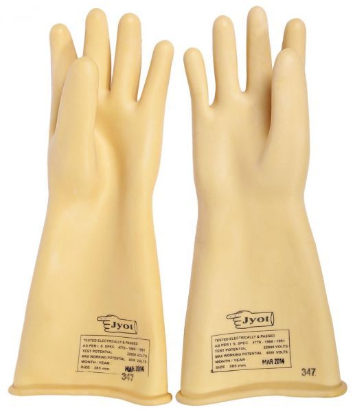 Electrical Rubber Hand Gloves - Latex, 14 Inches, Natural Color | 33 Kv Heat Resistance, Shock Proof, Full Fingered, Heavy Weight 250 Gm