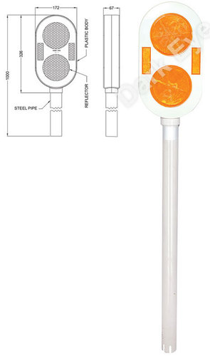 Abs  Round Body Fitted With 2 Nos. 110 Mm   Dia   Highly  Reflective  Reflectors Made Out Of Pmma And  Having  A  Pipe Delineator