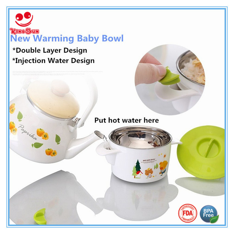 Blue Stainless Steel Plastic Water Injection Thermos Bowl For Baby