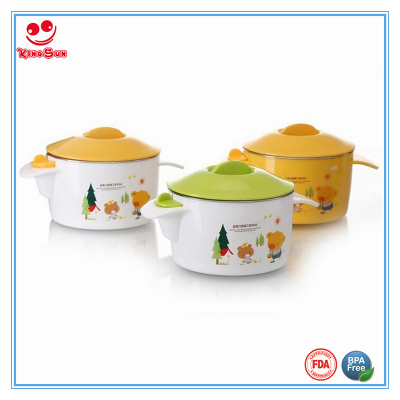 Blue Stainless Steel Plastic Water Injection Thermos Bowl For Baby