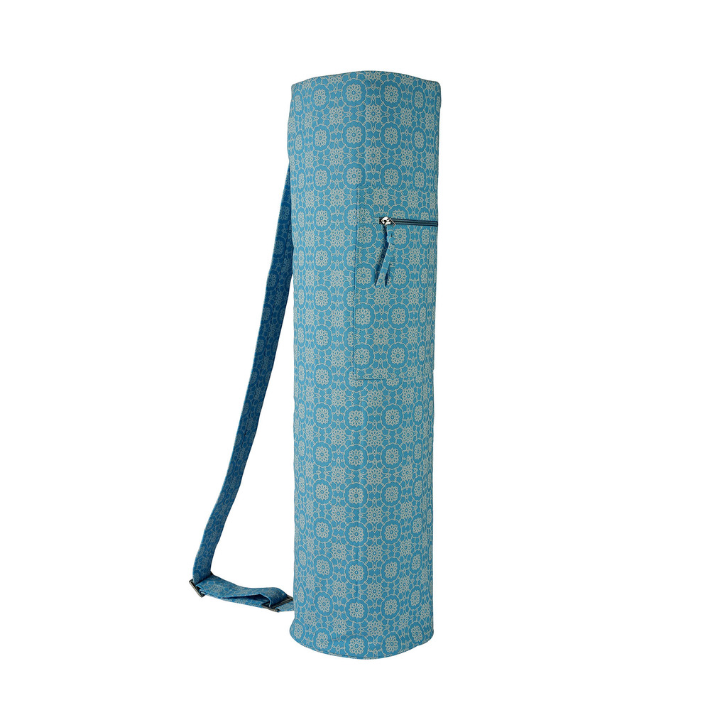 Yoga Mat Bag - Dyed Cotton Canvas, 75x19 cm Sky Blue with Zippered Closure, Screen Printed Design
