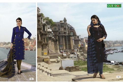 Embroidered Suits - Cotton Silk Material, Blue Color with Printed Pattern - Short Sleeves, Washable, Dry Clean Only, Suitable for All Seasons