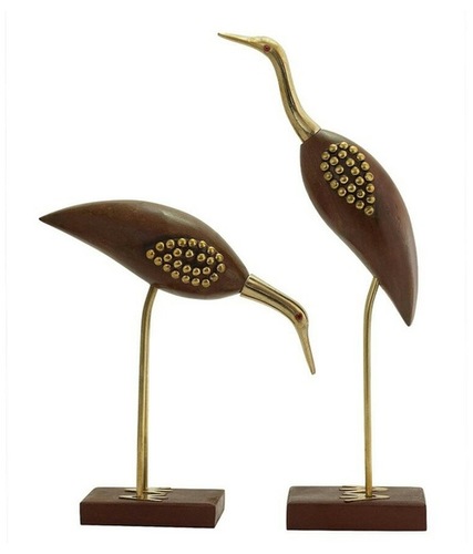 देसी कारीगर भूरा लकड़ी का क्रेन बर्ड सेट