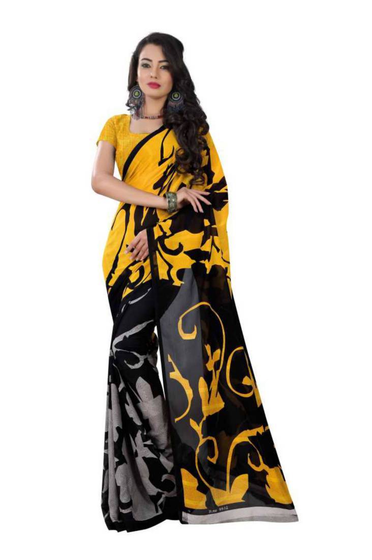 Beige Casual Printed Crepe Georgette With Blouse - Georgette Fabric, Customized Up To 40, Elegant Beige Color, Hand Embroidered Detailing, Crisp Printed Design