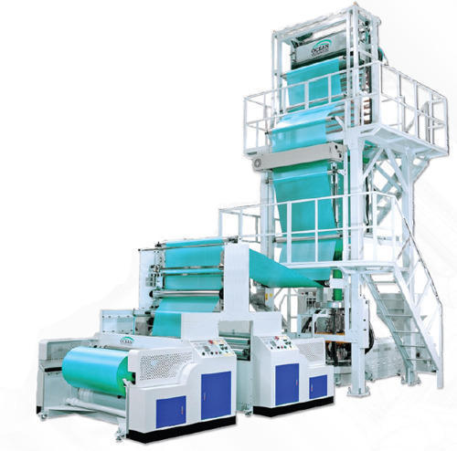 Mono Layer HM HDPE LDPE Blown Film Machine - Automatic | PLC Control, Electric Drive, Blue, Multi-Layer Film Production