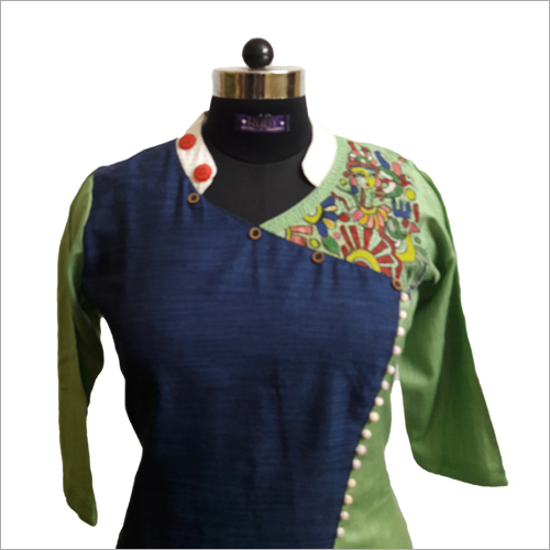 Anarkali Kurti - Cotton, Knee-length, Green Color, Three-quarter Sleeves, Asymmetrical Neckline | Comfortable Fit, Easy To Wash, Stylish Design, Shrink Resistant