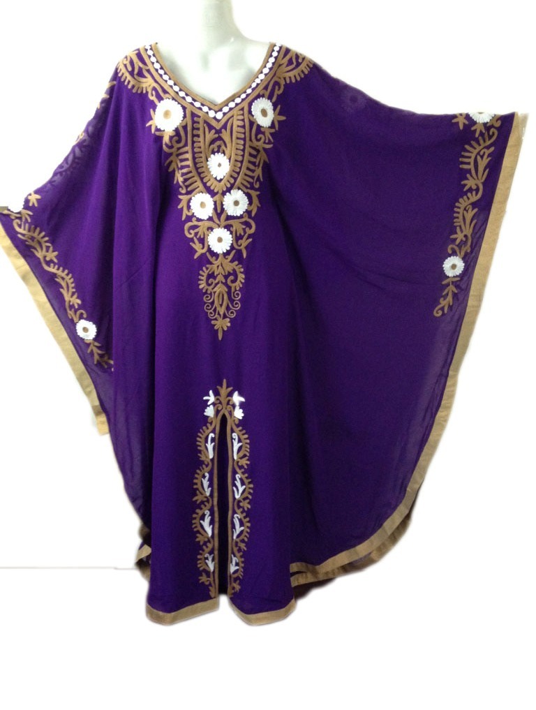 Long Sleeves Embroidered Jalabiya Kaftan Bust Size: Free Size Inch (In)