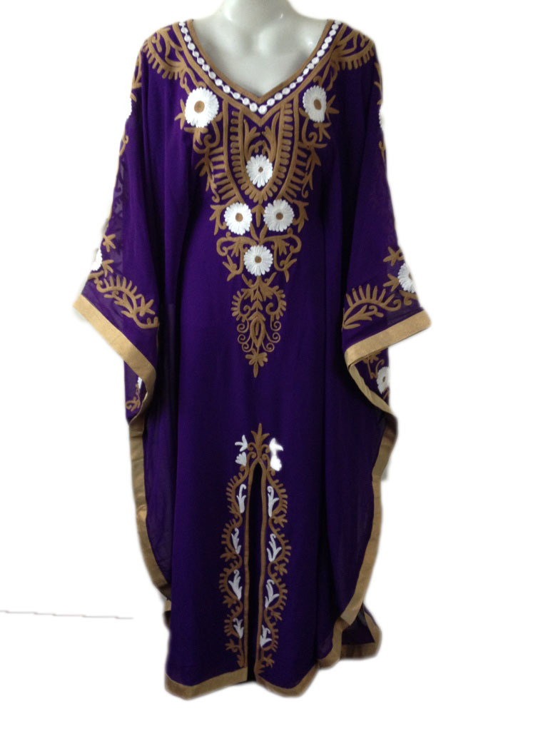 Long Sleeves Embroidered Jalabiya Kaftan Bust Size: Free Size Inch (In)