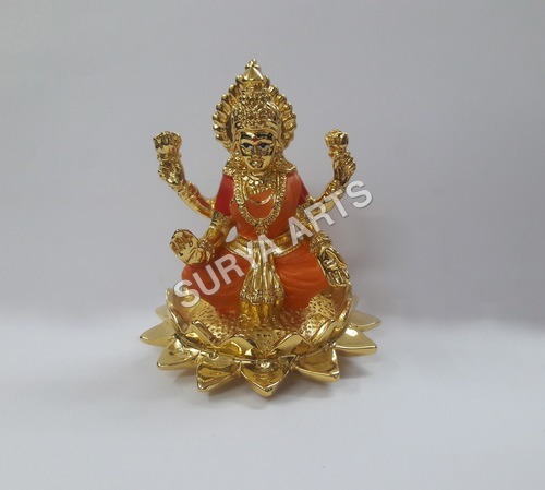 Gold Plated Laxmi Idol - 7.5 cm Height, 7x7 cm Dimensions | Intricate Detailing, Lustrous Shine, Lightweight Antique Finish