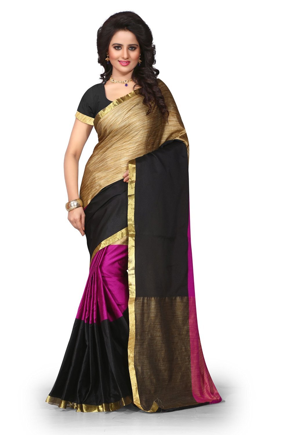 Plain Designer Pink & Beige Silk Lovely Saree