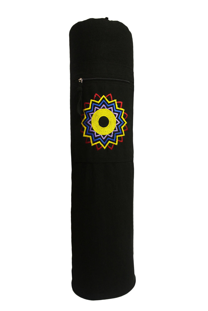 YMB046 Yoga Mat Bag - Dyed Cotton Canvas 75x19 cm | Eco-Friendly Design, Drawstring Closure, Single Chakra Embroidery, Custom Logo Available