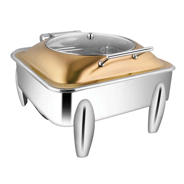 Square Rose Gold Glass Lid Chafer W-curved Legs