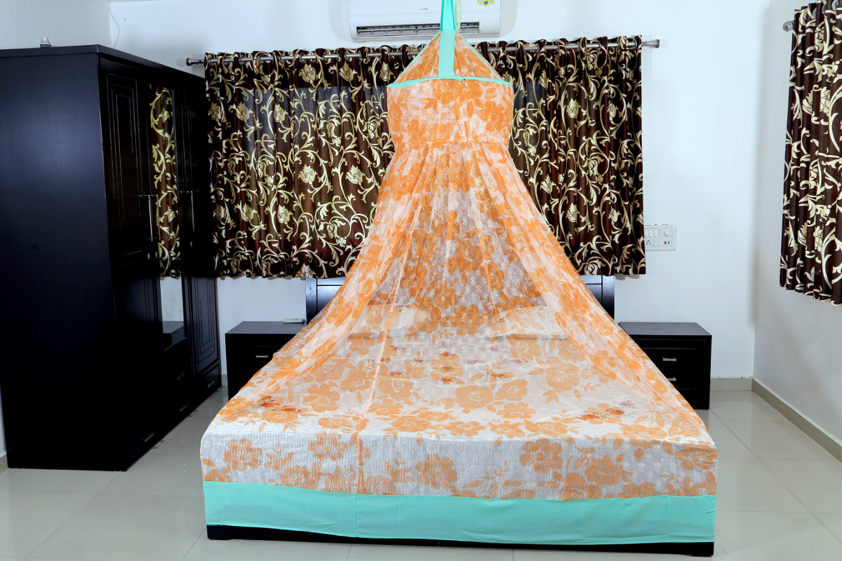 Thailand Printed Mosquito Round Net - Full Size, Circular Shape, Green Polyester Material | Durable And Stylish Insect Protection