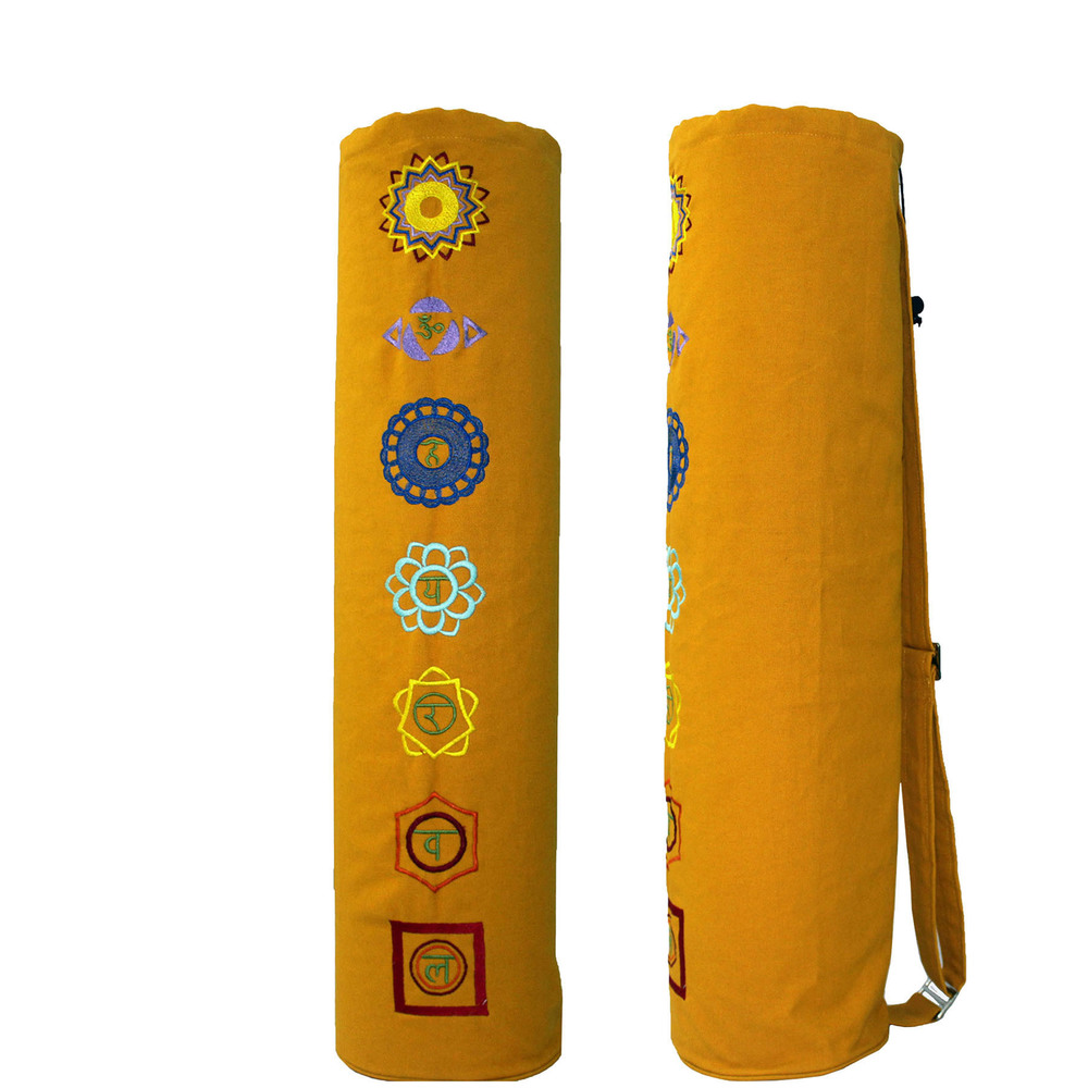 Seven Chakra Bag (Drawstring) - Cotton Canvas, 75x19 Cm, Light Yellow | Eco-Friendly, Embroidered, Custom Logo Available