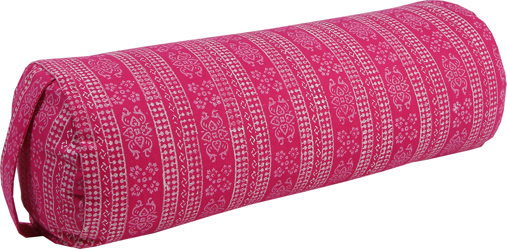Full Body Bolster - Cotton and Buckwheat Filling, 59x21.5 cm - Custom Size, Pink Dyed Block Printed Canvas, Organic Option Available