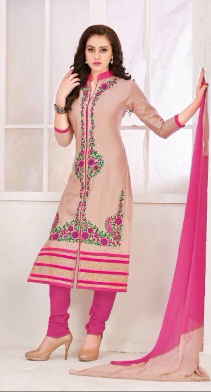 Pink Cotton Stylish Embroidered Suit