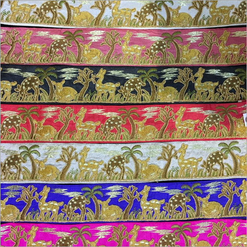 Thread Zari Work Lace - Silk Material, One Sided Striped Pattern | Decorated with Sequins for Elegant Embellishment