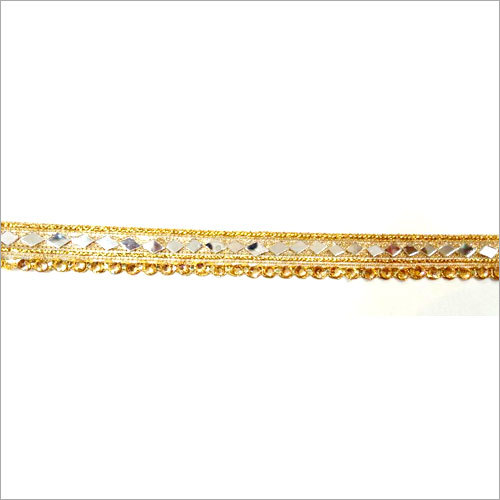 Mirror Work Lace - Silk, 9 inches | One-Sided Embroidered Design, Elegant Pattern for Distinctive Lace Applications