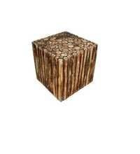 Desi Karigar लकड़ी का चौकोर आकार का स्टूल/कुर्सी/टेबल प्राकृतिक लकड़ी के ब्लॉक 10 इंच से बना है