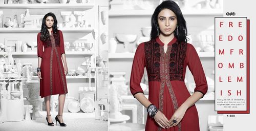 Embroidered Premium Rayon Partywear - Sizes XS to XXL, 3-4th Sleeve Style | Anti-Wrinkle, Cool Dry, Non-Toxic, Washable, Trendy Design