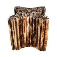 Desi Karigar लकड़ी का स्टार शेप स्टूल/कुर्सी/टेबल प्राकृतिक लकड़ी के ब्लॉक 12 इंच से बना है