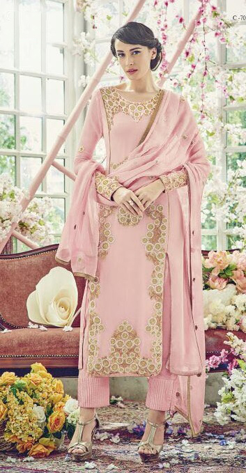 Heavy Georgette Salwar Kameez - Customized Up To 42" | Embroidered Design, Exquisite Handcrafted Women's Attire