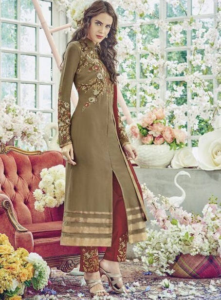 Heavy Georgette Salwar Kameez - Customized Up To 42" | Embroidered Design, Exquisite Handcrafted Women's Attire
