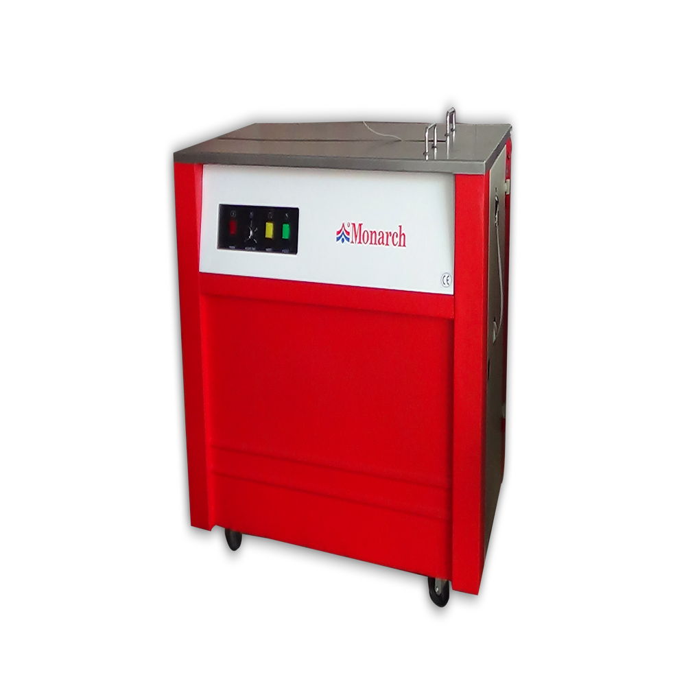 Semi-Automatic Strapping Machine - Strapping Roll, 910x580x750 mm, Red & Gray | Human Machine Interface, 220V, 100 kg Weight, 10 Capacity