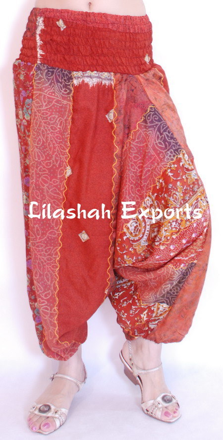 Mix Color Vintage Silk Saree Patch Work Alibaba Pant Afgani Trouser