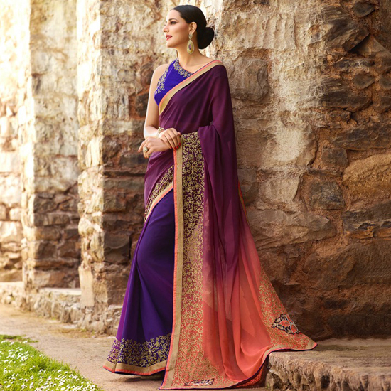Georgette Saree - 5.5 M Length, Green Colour With Embroidered Border | Includes 0.80 M Blouse Piece, Lightweight And Elegant, Perfect For Weddings And Special Occasions