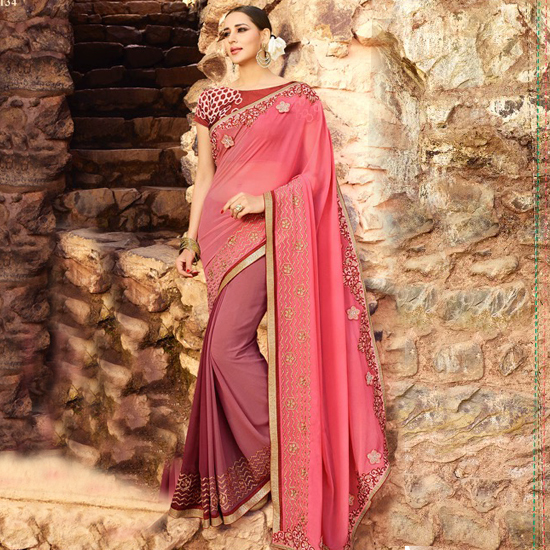 Georgette Saree - 5.5 M Length, Green Colour With Embroidered Border | Includes 0.80 M Blouse Piece, Lightweight And Elegant, Perfect For Weddings And Special Occasions