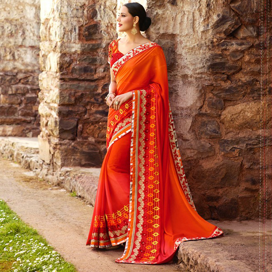 Georgette Saree - 5.5 M Length, Green Colour With Embroidered Border | Includes 0.80 M Blouse Piece, Lightweight And Elegant, Perfect For Weddings And Special Occasions