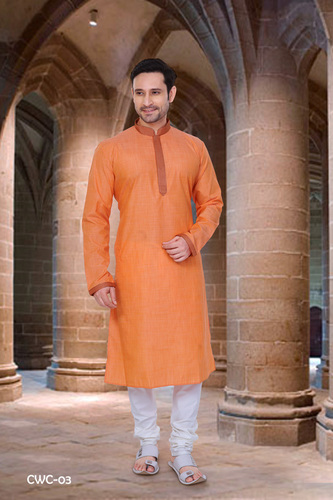 Orange Mens Designer Kurta Pyjama