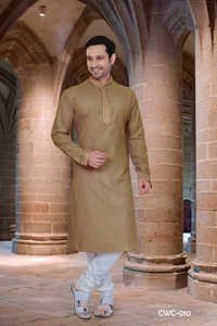 ब्राउन ग्रीन पुरुषों के लिए डिज़ाइनर कुर्ता चूड़ीदार सेट
