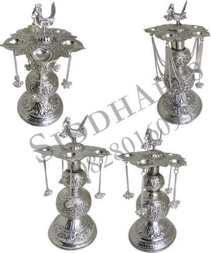 Antique Silver Plated Arti Pooja - Deepak Stands Use: Holiday Decoration & Gift