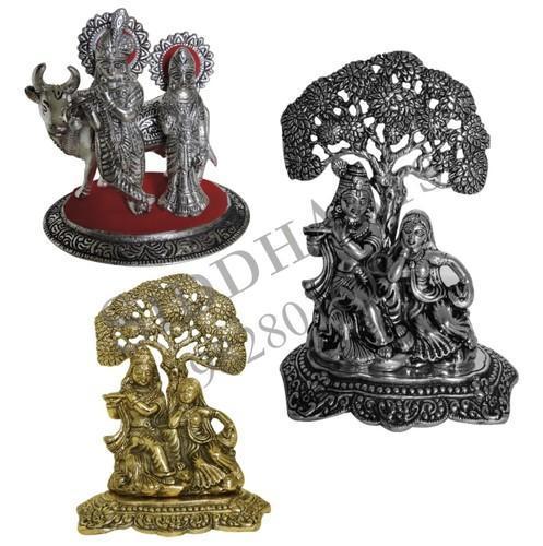 Antique Imitation White Metal Radha Krishna Idol Silver & Gold