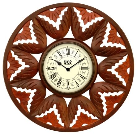 Round Hand Carved Wooden Wall Clocks