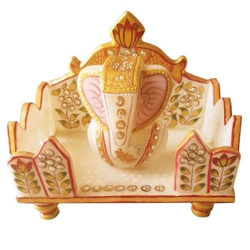 Figurine Marble Singhasana Ganesha