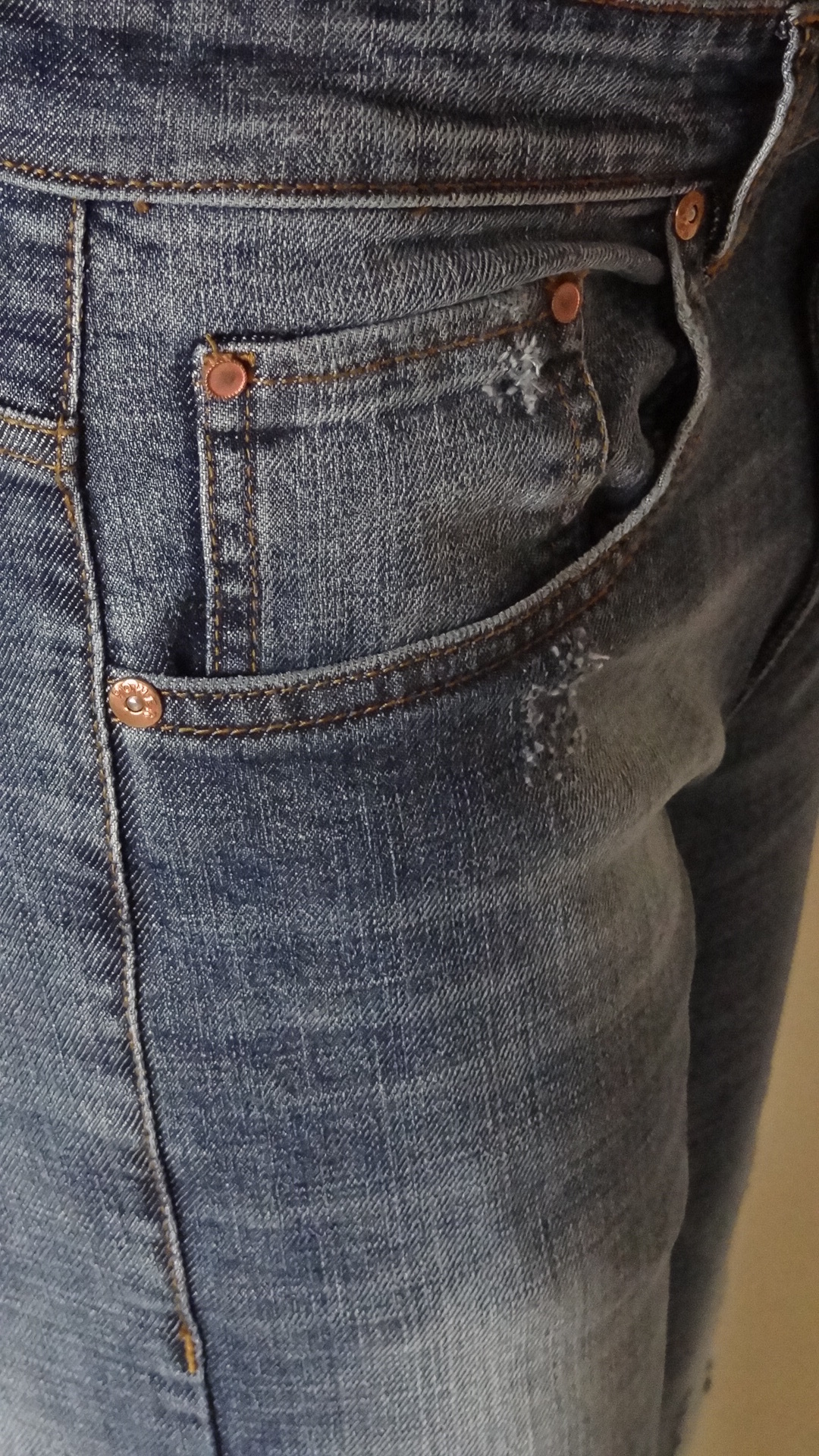 Men's Mid-rise Straight Leg Jeans - 98% Cotton, Navy Blue With Grinding & Whiskering Effects | 5-pocket Design, Copper Rivets, Light Fade Finish