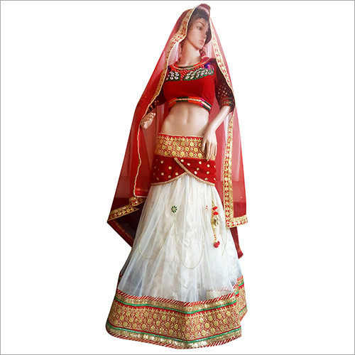 White Red Designer Lehenga Decoration Material: Lace
