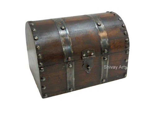 लकड़ी और लोहे का आधा गोल ट्रंक बॉक्स आयोजक