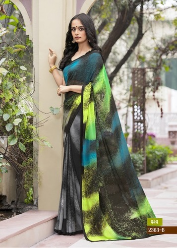 Indian Saree - Georgette Fabric, 5.5 Mtr + 0.80 Blouse Size, Black Color | Trendy Printed Design, Eye-Catchy Appeal, Comfortable for Daily Wear
