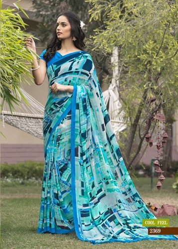 Regular Saree - Georgette, 5.5 Mtr + 0.80 Blouse | Eye-Catching Printed Design, Intricate Motifs, Skin-Friendly Fabric