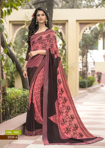 Designer Border Saree - Georgette Fabric, 5.5 Mtr + 0.80 Blouse Size, Pink Color | Printed Pattern, Soft, Comfortable for Daily Wear
