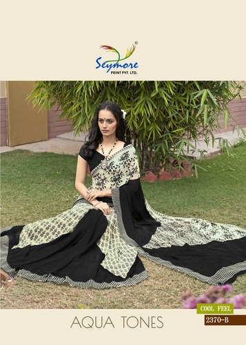Fancy Border Saree - Georgette, 5.5 Mtr Length + 0.80 Mtr Blouse | Stylish Embroidery Border, Printed Design, Perfect for Party and Wedding Wear