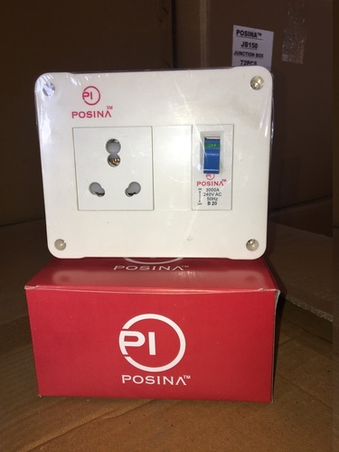 Single Phase A.C. Box Modular - 139x119x70 mm , White Red Color, 16/20A ISI Marked, MCB-Protected Socket with Short Circuit Protection