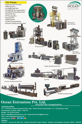 Plastic Extruder - Multi Layer & Mono Layer Blown Film Plants | Automatic, Computerized PLC Control, White & Blue Design, Custom Solutions